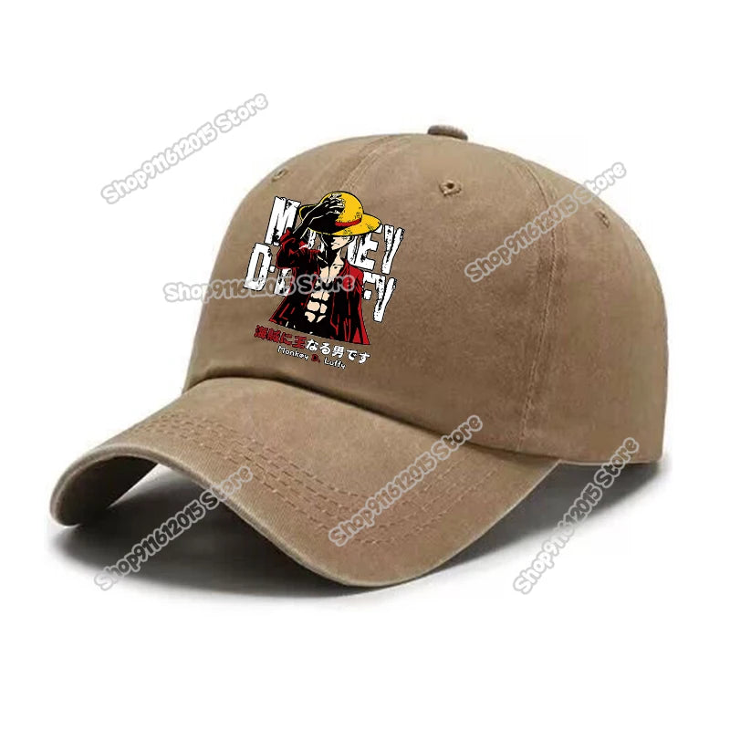 One Piece Men Washed Baseball Cap Unisex Retro Hip-hop Peak Caps Anime Luffy Male Outdoor Trucker Hat Travel Sunscreen Sunhat