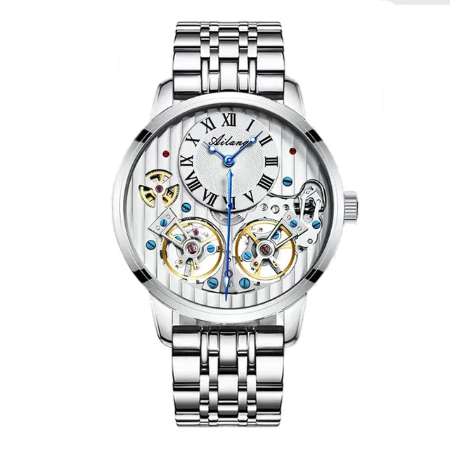 AILANG Top Brand Luxury Watch Men Automatic Luminous Black Clock Men Double Tourbillon Waterproof Mechanical Watch Relogio