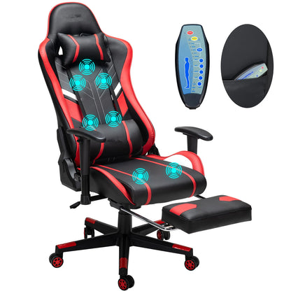 Massage Gaming Chair 7-Point Adjustable Seat Height Ergonomic Office Chair with Footrest and Lumbar Support GC-RC03 Chairs
