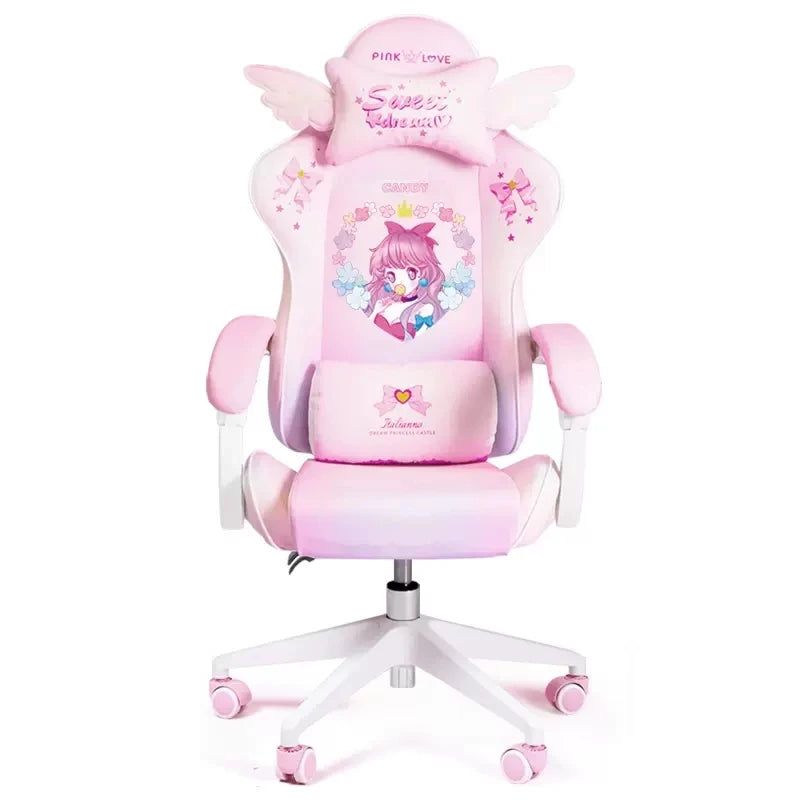Rose Pink Gaming Chair E-Sports Computer Chair with Footrest, Ergonomic Office Chair, Adjustable Height Swivel Gamer Chair for Home & Office