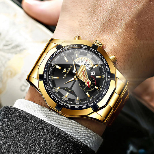 Montre-bracelet à quartz de luxe BINBOND pour homme, lumineuse, étanche, date automatique, en acier inoxydable