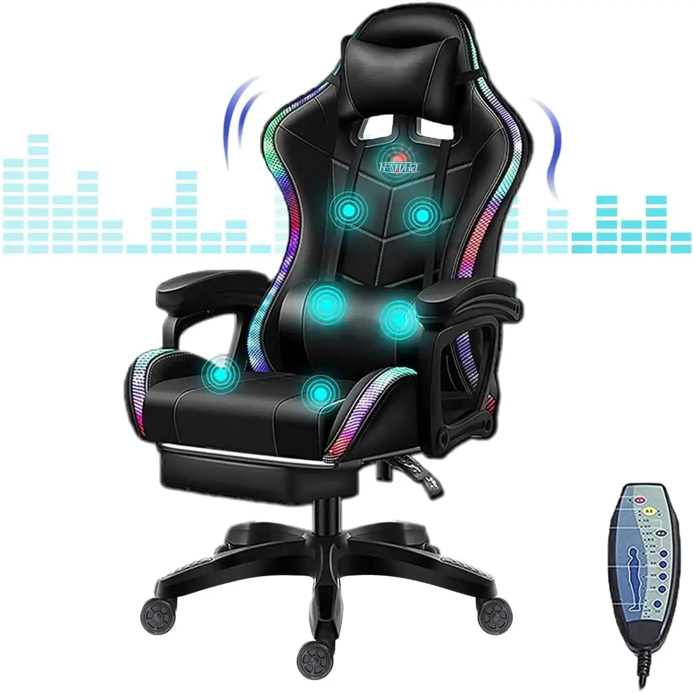 RGB Gaming Chair Ergonomic Massage Chair with LED Lights, Bluetooth Speakers, Footrest, Lumbar Support, Reclining High Back E-Sports Chair