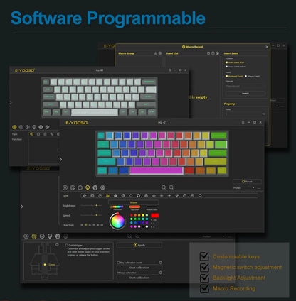 E-YOOSO Hz-61 RGB USB Mini 8K RT Mechanical Gaming Keyboard Magnetic Switch 61 Key Wired for Computer PC Laptop detachable cable