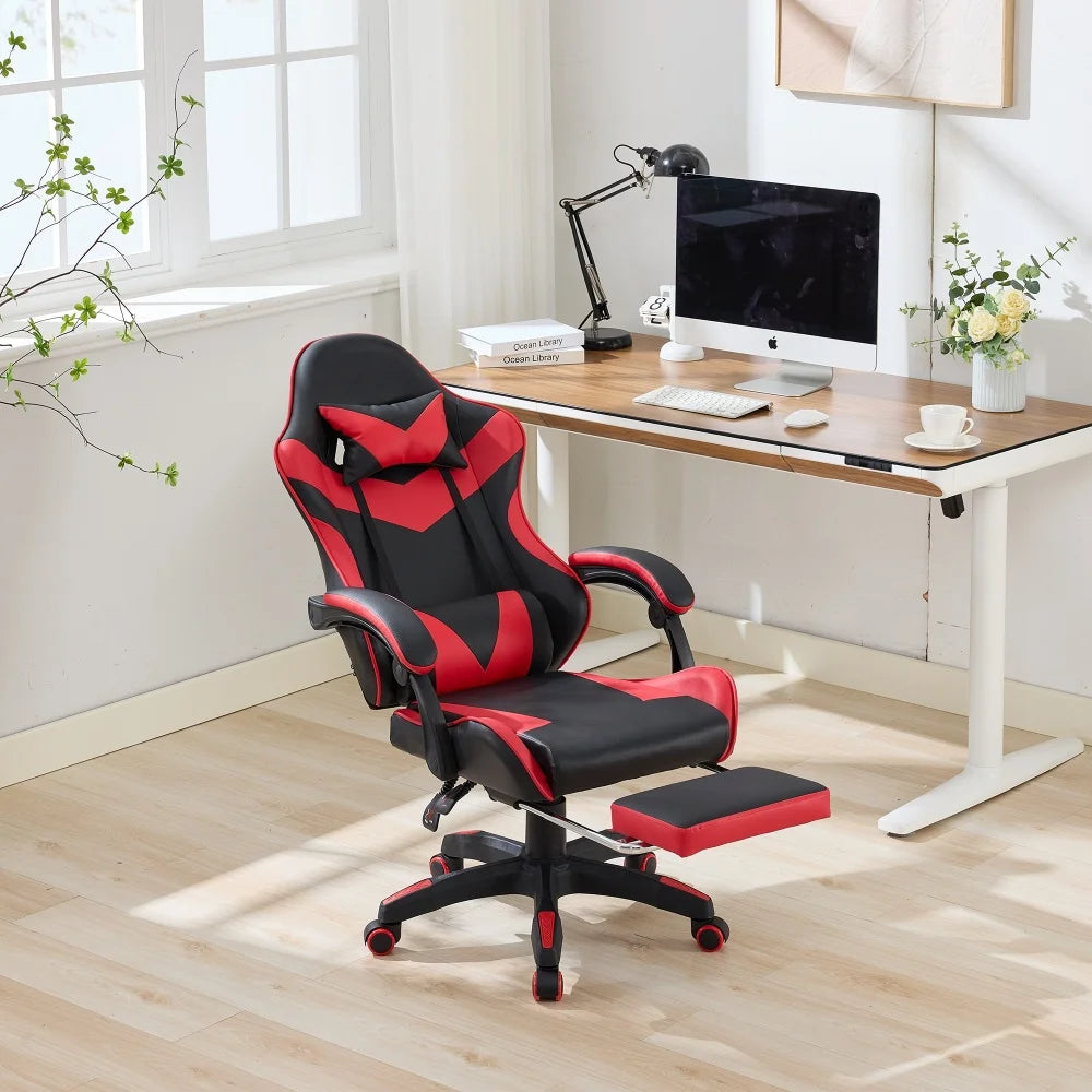 Ergonomic Rotating Gaming Chair, 360° Reclining Office Chair, Pivoting, Height-Adjustable, Footrest, Headrest