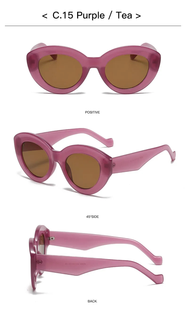 JNPCXI Ins Popular Fashion Oversized Cat Eye Women Sunglasses Green Stripes Retro Shades UV400 Men Trending Oval Sun Glasses