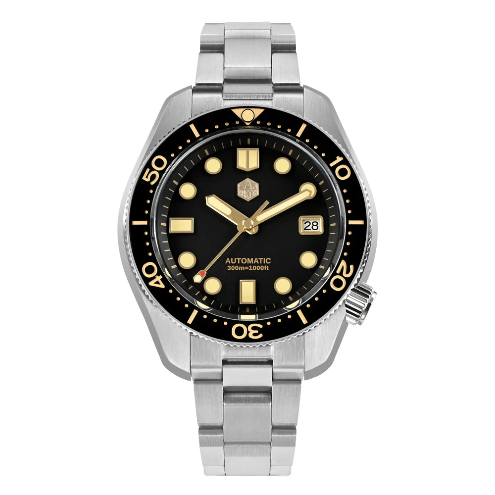 San Martin 44mm Men Diver Watch Vintage MM300 Gilt Dial Sport NH35 Automatic Mechanical Sapphire Waterproof 300M C3 Lume SN0087