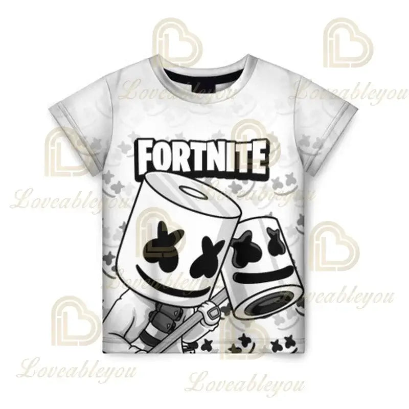 Детска тениска Cartoon Fortnite New Summer с 3D принт за момчета и момичета, streetwear дрехи за възрастни и деца, забавна тениска с обло деколте