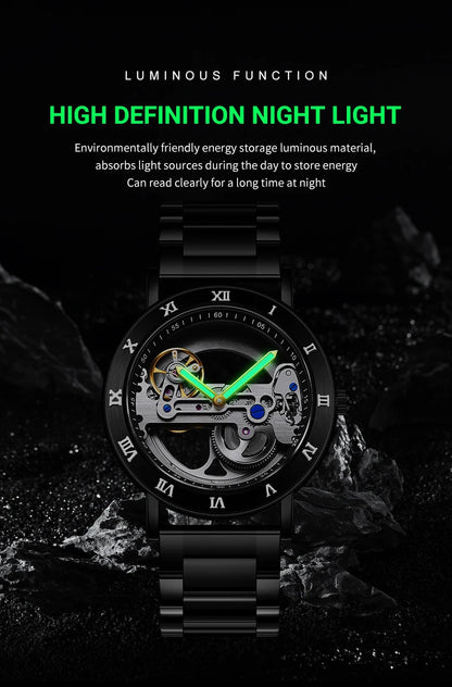 AKDPN Men's Watches Automatic Mechanical Stainless Steel Men's Wrist Watch Skeleton Automatic Watches for Man Watch Montre Homme