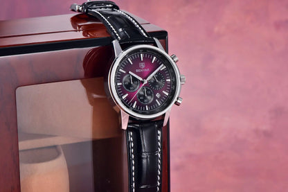 Reloj de lujo para hombre Benyar: cronógrafo con fecha, correa de piel, resistente al agua, luminiscente, estilo deportivo y militar, reloj de cuarzo