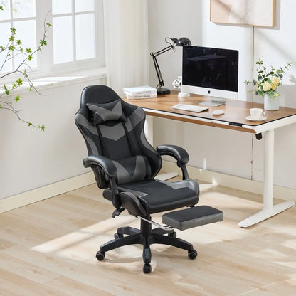 Ergonomic Rotating Gaming Chair, 360° Reclining Office Chair, Pivoting, Height-Adjustable, Footrest, Headrest
