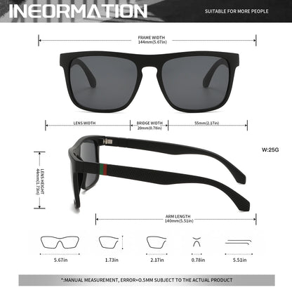 3PCS Classic Retro Polarized Square Sunglasses - Red/Green Stripe Temples, UV400 Unisex for Daily, Outdoor, Fishing & Driving