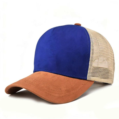 Sommer-Baseballkappe aus Netzstoff für Damen und Herren, einfarbige Wildlederkappe mit Aufnäher, Snapback-Kappe, lässige, atmungsaktive Unisex-Kappe im Street- und Hip-Hop-Stil, Trucker-Kappen