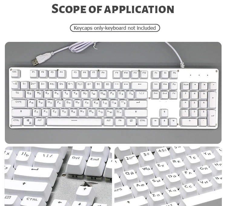 104 Tasten Koreanische, französische, russische, spanische und deutsche hintergrundbeleuchtete Tastenkappen für mechanische Tastaturen mit MX-Switches, OEM-Profil, ABS-Keycaps, DIY