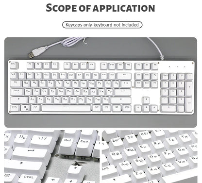 104 Tasten Koreanische, französische, russische, spanische und deutsche hintergrundbeleuchtete Tastenkappen für mechanische Tastaturen mit MX-Switches, OEM-Profil, ABS-Keycaps, DIY