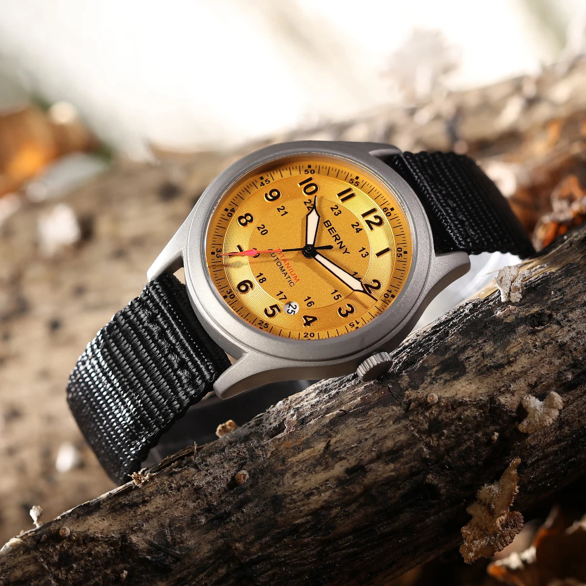 BERNY Full Titanium Automatic Watches for Men Super Luminous Sapphire Mechanical Field Watch Date 10ATM Sports Easy Read