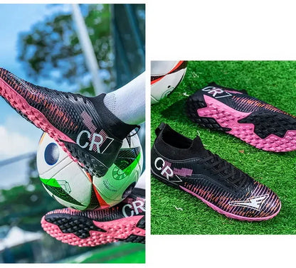 Kids Anti Collision Toe Football Boots Lace Up Closure Short Non Slip Studs Wearproof Breathable Outdoor Grass Game Shoes