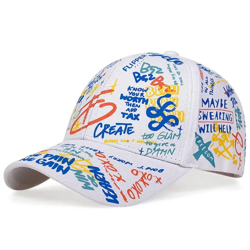 Cappellino da baseball hip-hop con graffiti colorati, cappellino casual con visiera a becco d’anatra stampato per proteggersi dal sole, personalizzabile per uomo e donna