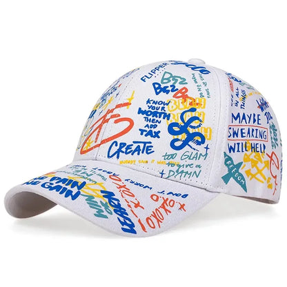 Cappellino da baseball hip-hop con graffiti colorati, cappellino casual con visiera a becco d’anatra stampato per proteggersi dal sole, personalizzabile per uomo e donna
