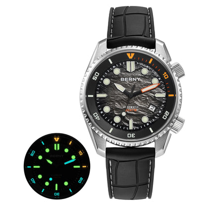BERNY Diver Automatic Watches Men's Luxury Sapphire 316L Stainless Steel Mechanical Watch 42MM 200M Waterproof Diving Men's Watch
