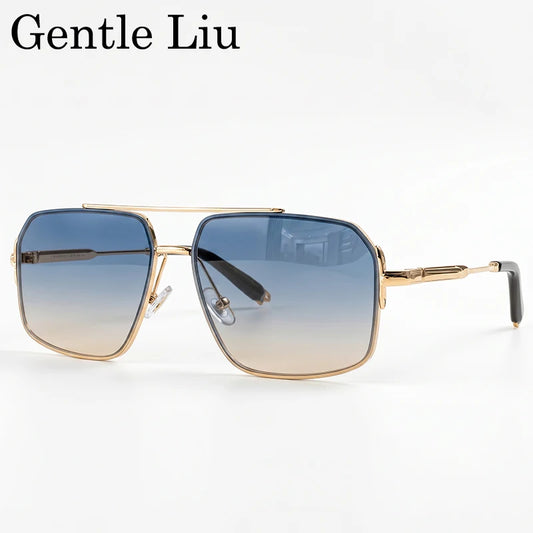 Oversized Square Sunglasses Men 2026 Luxury Brand Gold Metal Frame Double Bridge Sun Glasses Male Vintage Fashion Driving Shades