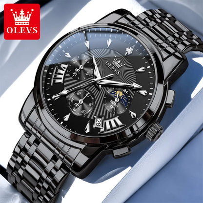 OLEVS Brand Fashion Red Watch For Men Luxury Sport Waterproof Stainless Steel Chronograph Quartz Watches Mens Relogio Masculino