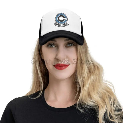 „Capsule Corp“ tinklinės beisbolo kepurės, unisex, hip-hop stiliaus „trucker“ kepurės, anime DBZ stiliaus „dad hat“ kepurės, reguliuojamos lenktyninės kepurės, vasarinės „trucker“ kepurės su užsegimu