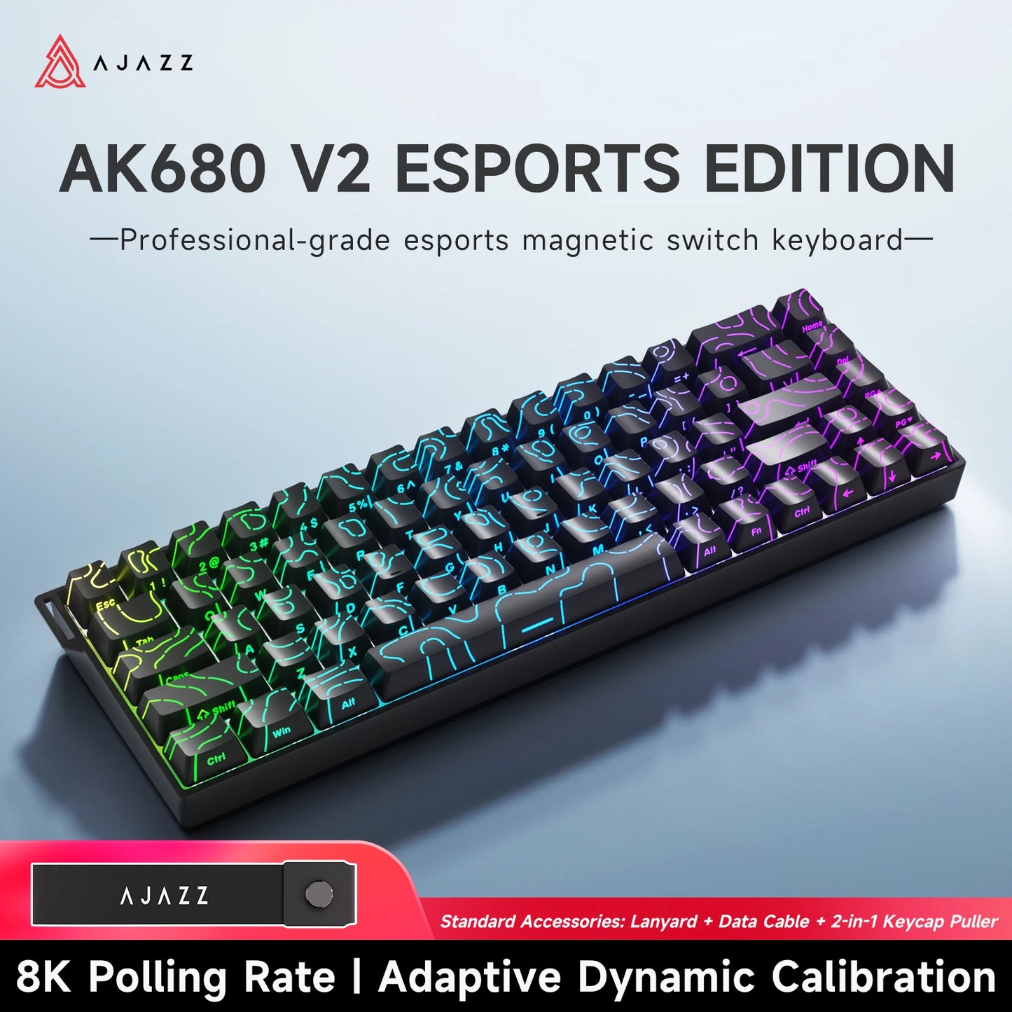 AJAZZ AK680 V2 E-sports Magnetic Switch Keyboard 8K Polling Rate 128K Ultra-high Scan Rate Aluminum Alloy Positioning Plate