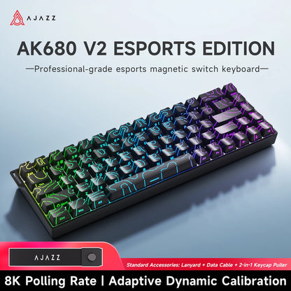 AJAZZ AK680 V2 E-sports Magnetic Switch Keyboard 8K Polling Rate 128K Ultra-high Scan Rate Aluminum Alloy Positioning Plate