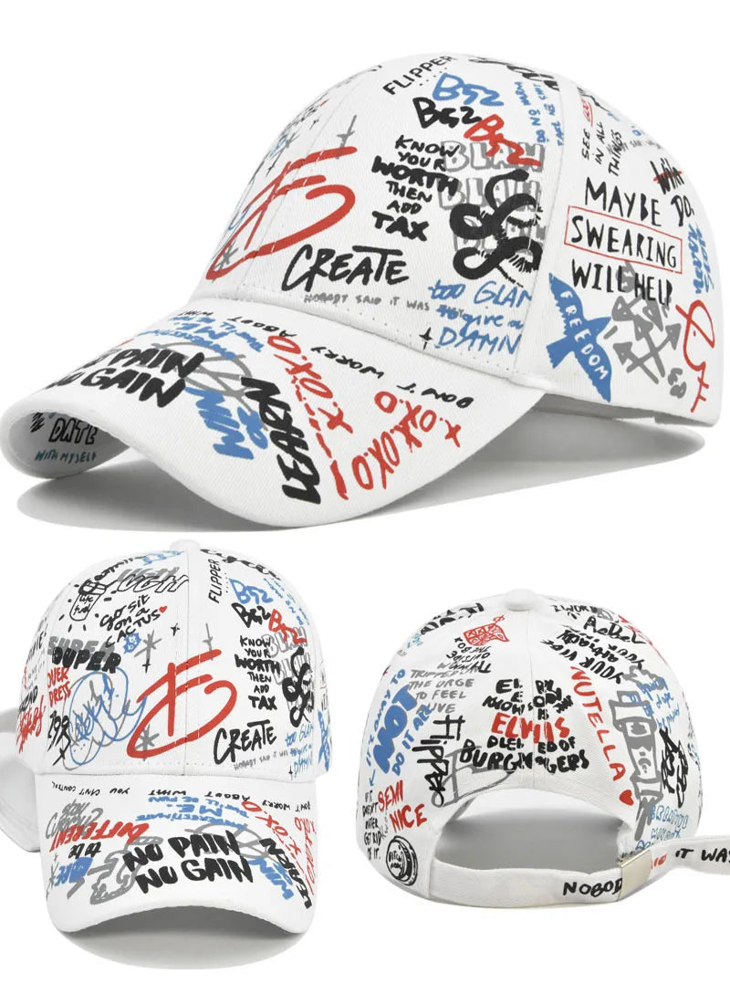 Trendige Unisex-Baseballkappe mit Graffiti-Print – Bunte, bemalte Schirmkappe