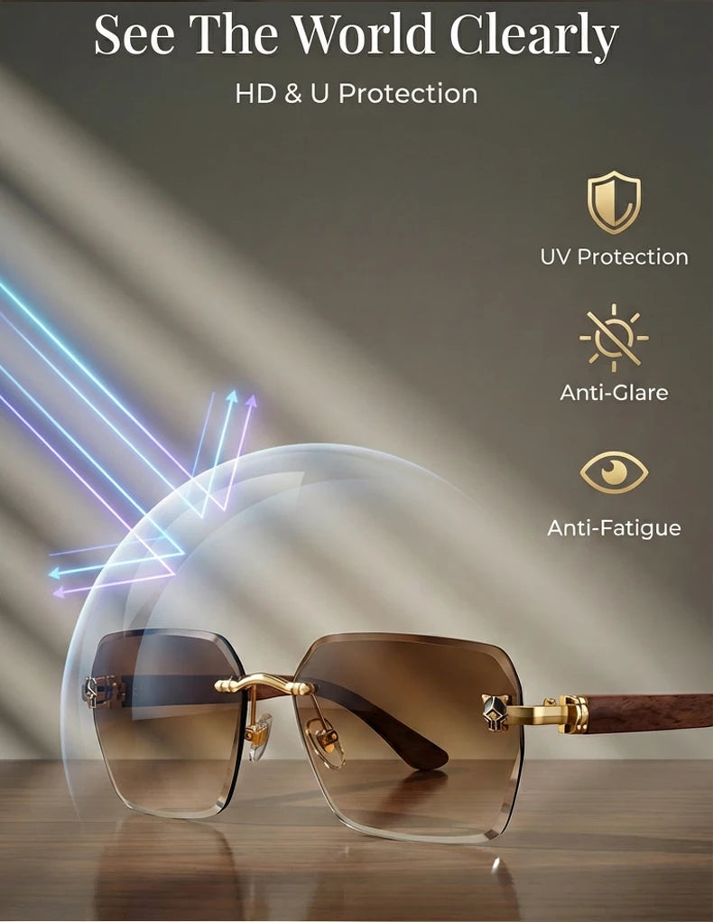 Square Rimless Photochromic Sunglasses Men Vintage Sun Glasses 2026 Luxury Designer Shades Male Cut Lenses Frameless Eyewear