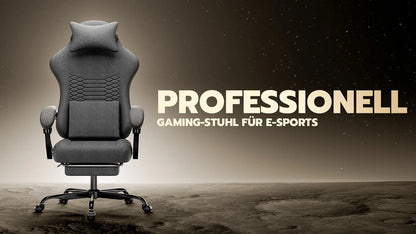 Dark Gray Fabric Gaming Chair Ergonomic Racing Office Chair with Massage, Footrest, Adjustable Headrest & Lumbar Support for PC Gaming