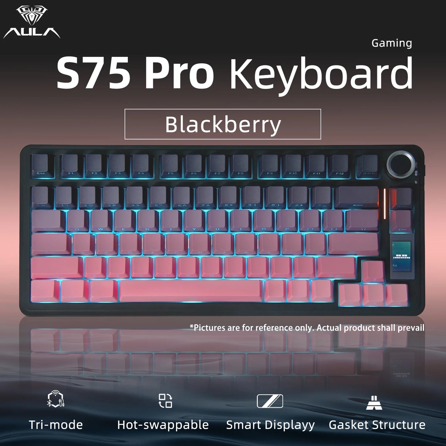 AULA S75 PRO Mechanical Keyboard 75% Custom Layout RGB Backlight Wireless Bluetooth Gaming Keyboard with Screen Knob