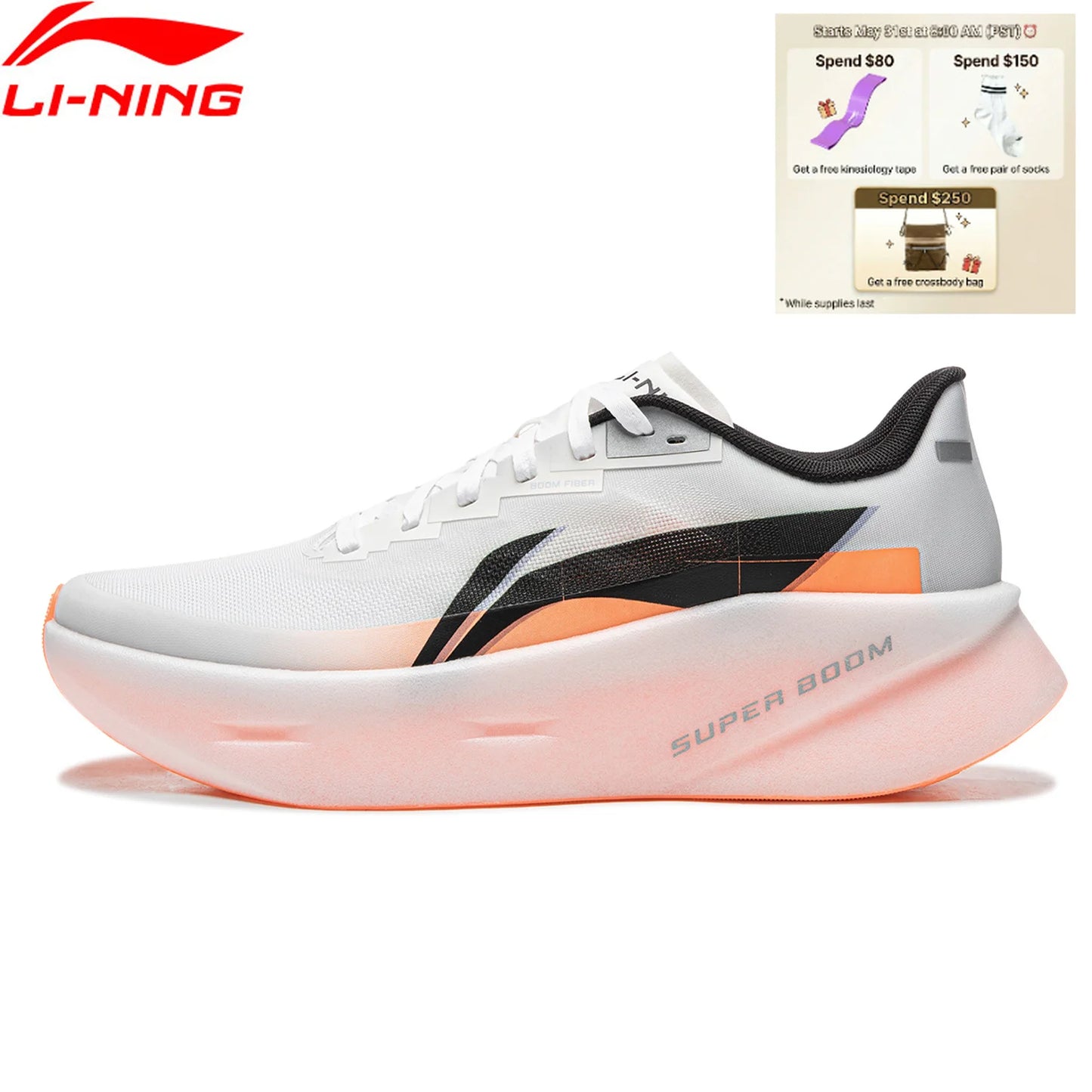 Li-Ning vyriški CHAOYING PRO amortizuojantys bėgimo bateliai BOOM FIBER, kvėpuojantys, lengvi, elastingi LiNing kasdieniai sportiniai bateliai ARBW003