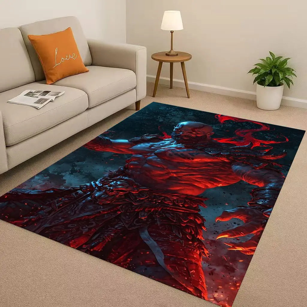 Kratos God of War Game Cartoon Gamer Living Room Non-Slip Area Rug Soft Carpet for Bedroom Playroom Sofa,Easy Clean Home Doormat