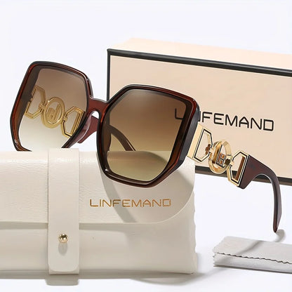 LINFEMAND Large Square Decorative Fashion Sunglasses  UV400 Women's Design Summer Trendy Dressing Holiday Gifts