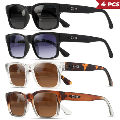 4PCS Classic Vintage Square Sunglasses - Rivet Accents on Temples, UV400 Unisex for Daily Casual & Travel