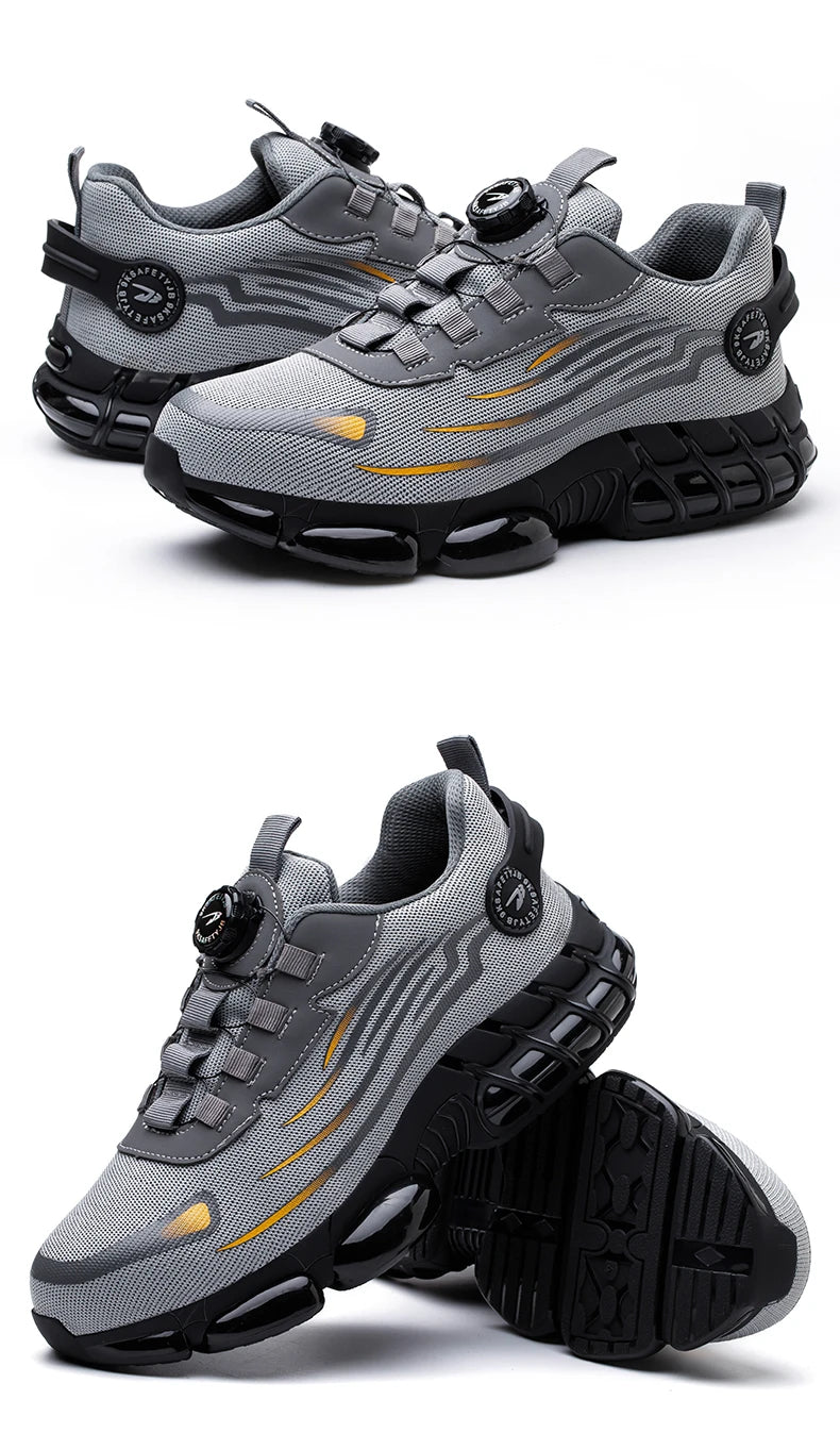 Chaussures de sécurité de travail à bouton rotatif pour hommes, chaussures à bout en acier indestructibles, baskets de travail, bottes de protection, taille 47 48