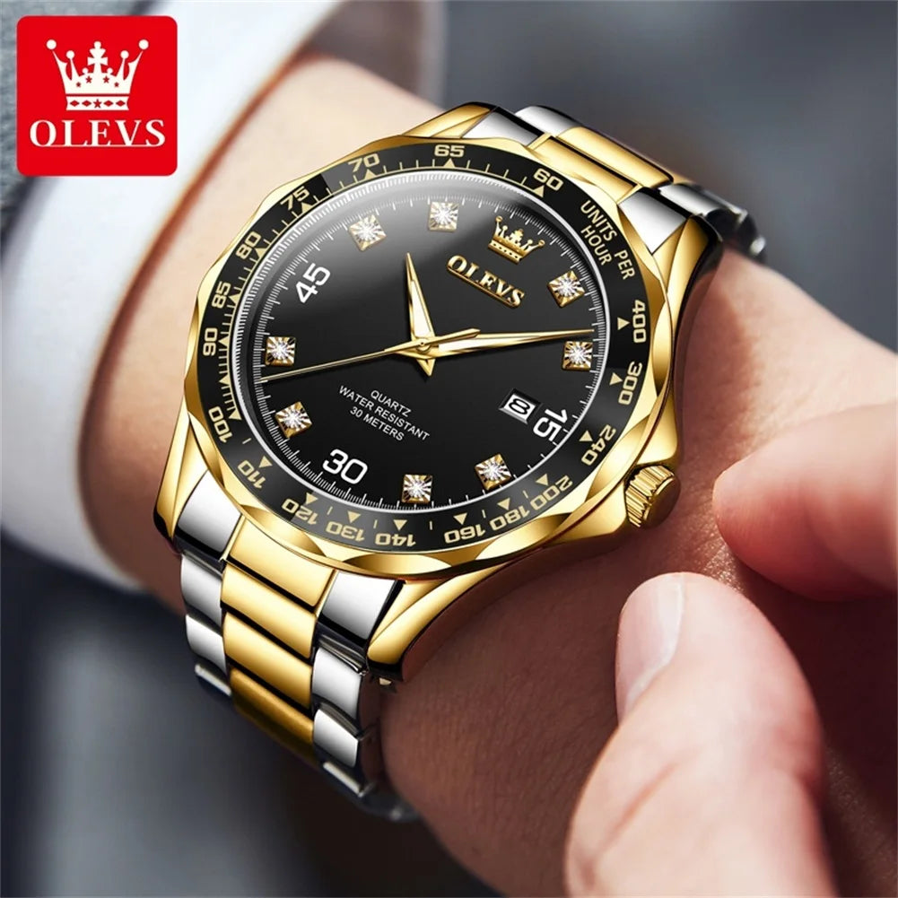 OLEVS 9988 Quartz Watch for Men Waterproof Anti-scratch Auto Date Diving Wristwatch Men Original Brand Luxury Diamond Man Watch