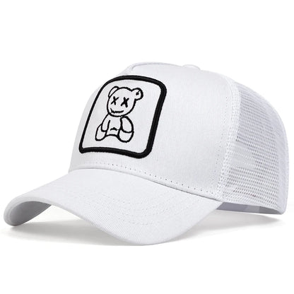 Cute Bear Embroidery Mesh Trucker Hat Unisex Adjustable Baseball Cap Spring Summer Outdoor Casual Sunscreen Hat