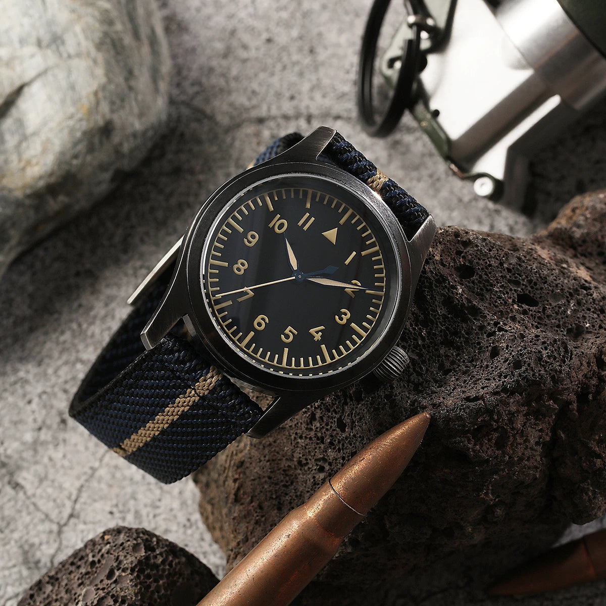 【Escapement Time】VH31 Quartz Movement Pilot Watch with Type-A or Type-B do the old black 38mm Case Waterproof 100M Sapphire