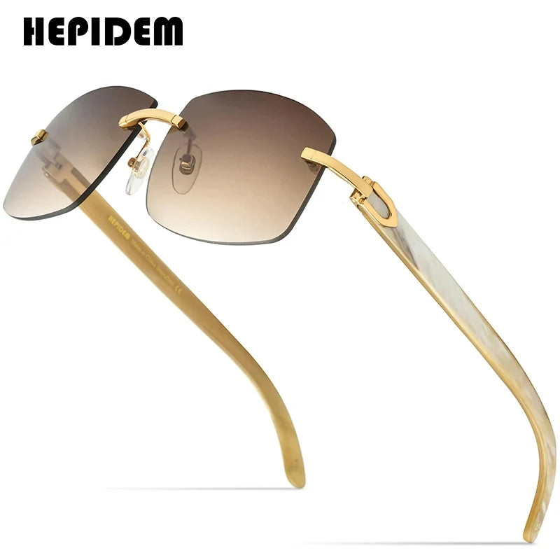 HEPIDEM Buffalo Horn Glasses Men Famous Brand Design Rimless Sunglasses Women Luxury Eyewear Horn-Rim Frameless Buffs Eyeglasses