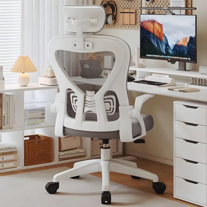 Fauteuil de salon ergonomique inclinable à dossier haut en maille, fauteuil de jeu à bascule, fauteuil de bureau pivotant et roulant avec coussin de soutien lombaire