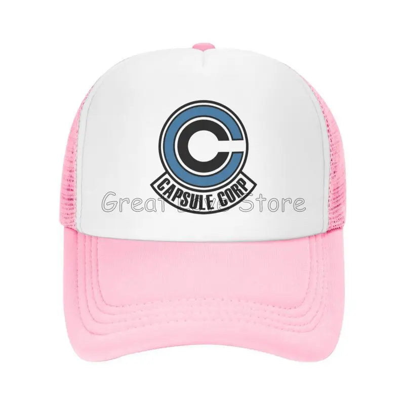 „Capsule Corp“ tinklinės beisbolo kepurės, unisex, hip-hop stiliaus „trucker“ kepurės, anime DBZ stiliaus „dad hat“ kepurės, reguliuojamos lenktyninės kepurės, vasarinės „trucker“ kepurės su užsegimu