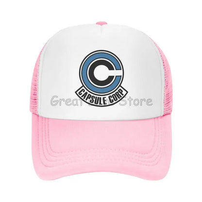 „Capsule Corp“ tinklinės beisbolo kepurės, unisex, hip-hop stiliaus „trucker“ kepurės, anime DBZ stiliaus „dad hat“ kepurės, reguliuojamos lenktyninės kepurės, vasarinės „trucker“ kepurės su užsegimu