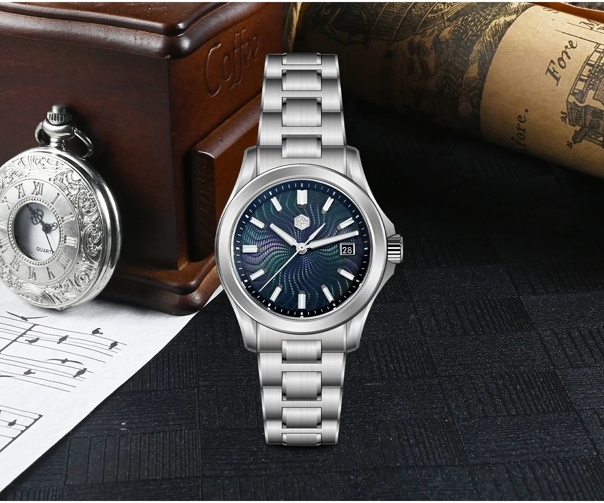 San Martin 39mm Miyota 9015 Turbine Guilloche MOP Dial Men Luxury Watch Automatic 3H Date Quick Adjust BGW-X1 Luminous SN0150-1