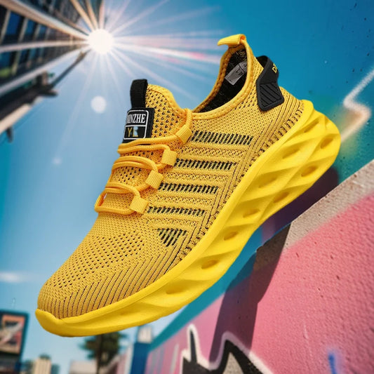 Unisex sneakers voor heren en dames, comfortabele ademende sportschoenen voor koppels, hardloop-, tennis- en wandelsneakers, maat 37-47, geel