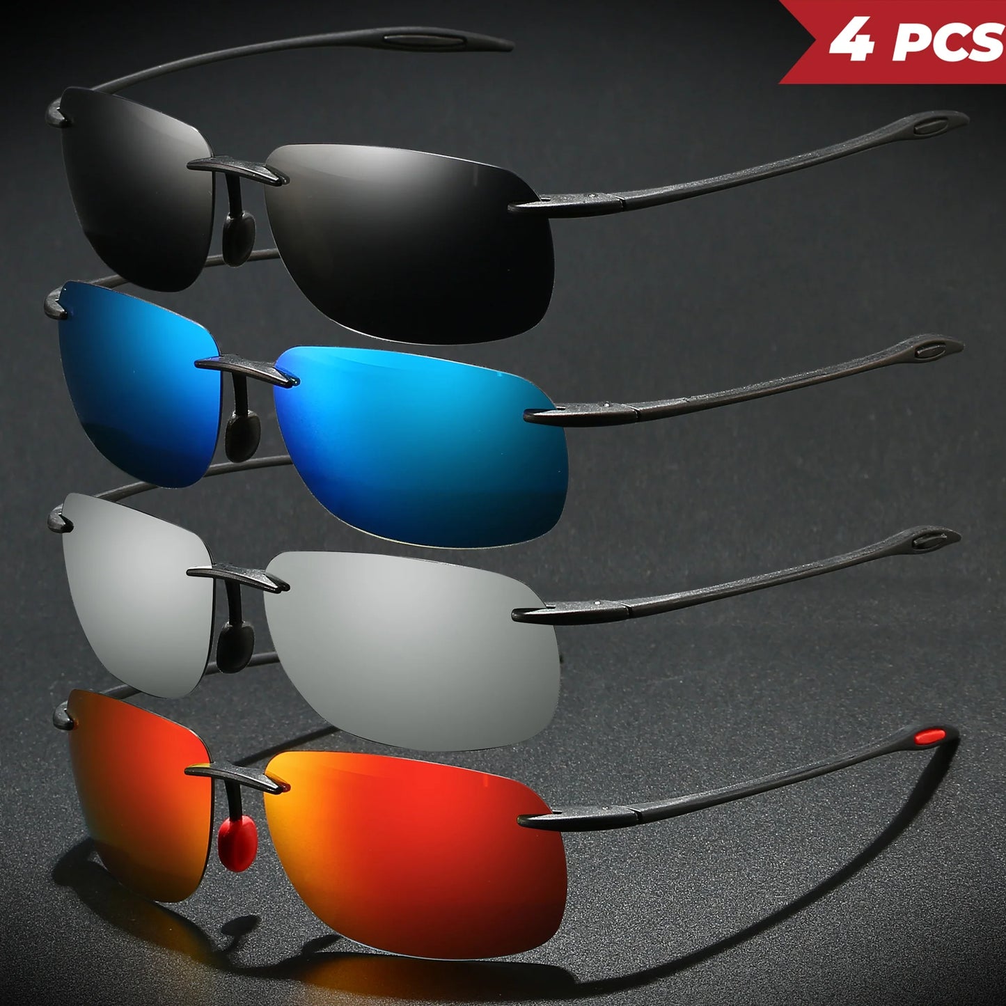 4PCS Ultra Light 11g TR90 Frameless Polarized Aviator Sunglasses - Flexible & Comfort Fit Unisex for Driving, Fishing, Outdoor