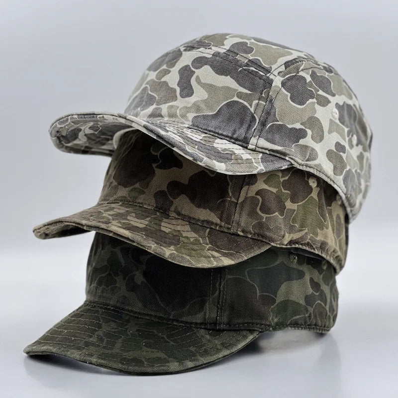 American Retro Camouflage 5-Panel Baseball Cap Female Functional Wind Korean Wide-brimmed Sports Fashion Hip-hop Couple Cap