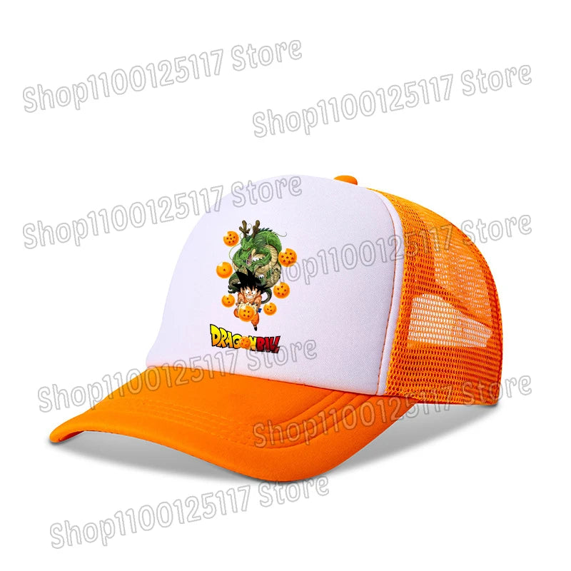 Baseballová čepice Dragon Ball s potiskem z anime, prodyšná čepice s kšiltem, kreslená postavička Goku, letní sportovní čepice typu snapback, síťovaná sluneční čepice, dárek pro děti