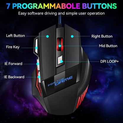 1 mouse da gaming USB Hyperspeed nuovo per PC, retroilluminato RGB, ergonomico, mouse da gaming 7D per eSport, cablato, per laptop e PC gamer